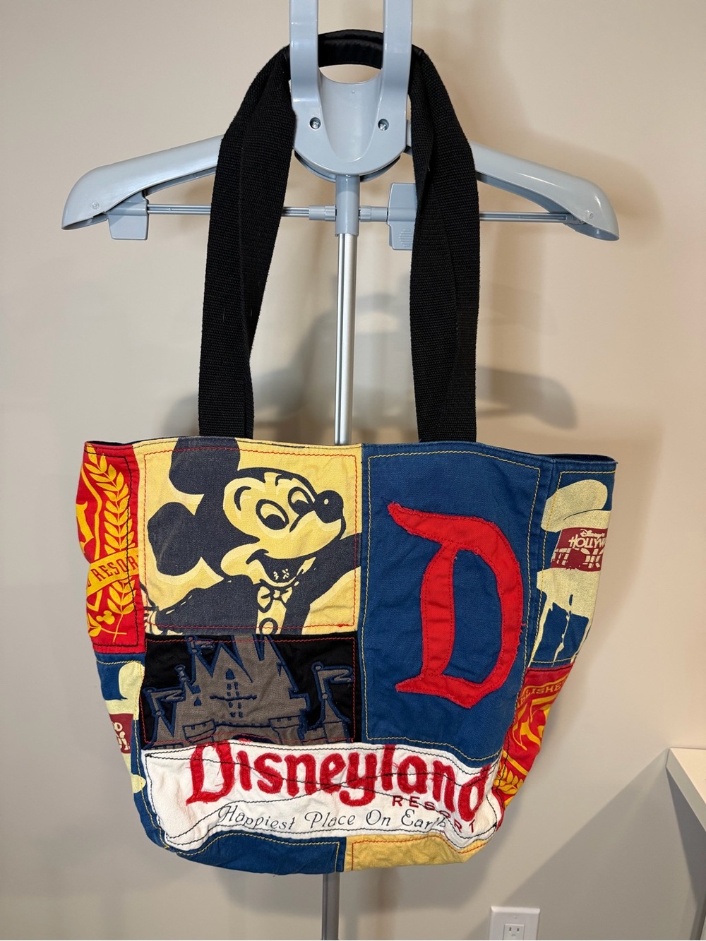Disney Parks Disneyland Resort Patchwork Denim Tote Bag Mickey Castle